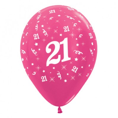 21st Birthday Metallic Fuchsia Teardrop Latex Balloons 30cm 6 pk