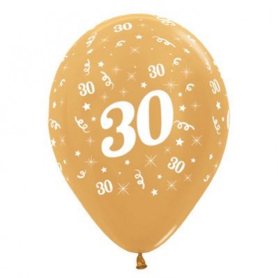 30th Birthday Metallic Gold Teardrop Latex Balloons 30cm 6 pk