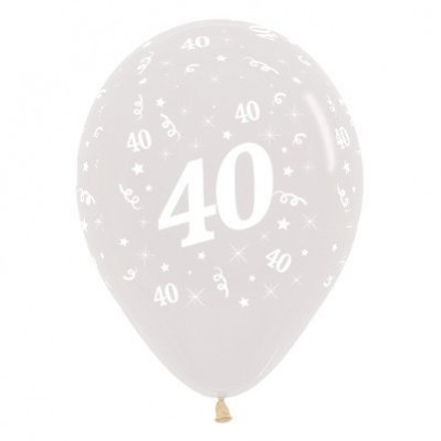 40th Birthday Crystal Clear Teardrop Latex Balloons 30cm 6 pk