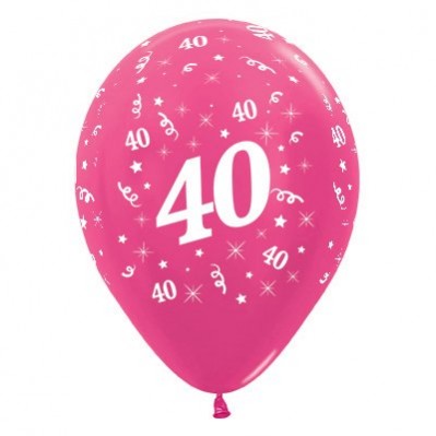 40th Birthday Metallic Fuchsia Teardrop Latex Balloons 30cm 6 pk