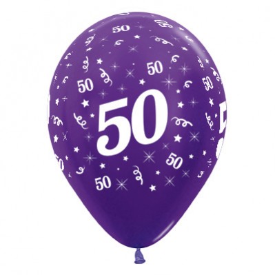 Teardrop Metallic Purple Violet 50th Birthday Latex Balloons 30cm Pack of 6