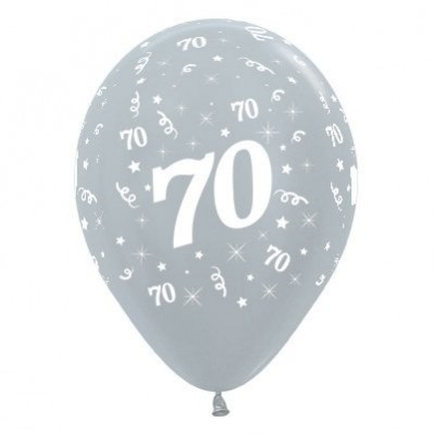 Teardrop Satin Pearl Silver 70th Birthday Latex Balloons 30cm Pack of 6