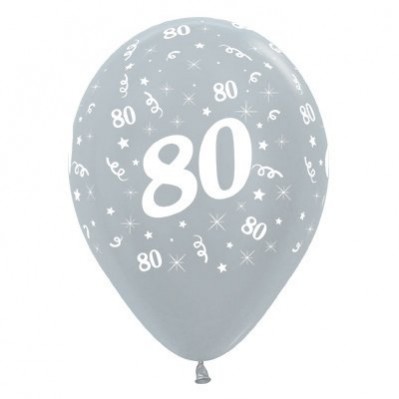 Teardrop Satin Pearl Silver 80th Birthday Latex Balloons 30cm Pack of 6