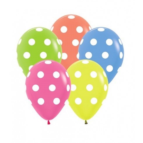 Teardrop Neon Multi Coloured with White Polka Dots Latex Balloons 30cm Pack of 12