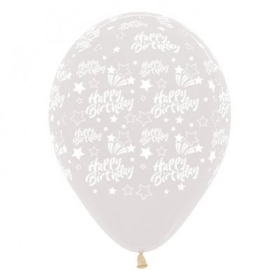 Teardrop Crystal Clear Happy Birthday Shooting Stars Latex Balloons 30cm Pack of 25