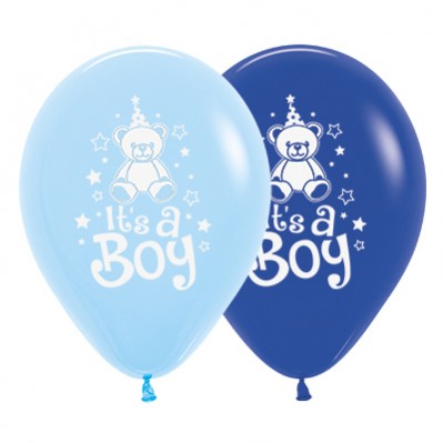 Teardrop Fashion Royal Blue & Light Blue Baby Shower - General Teddy It's A Boy Latex Balloons 30cm Pack of 25 - NFS Party