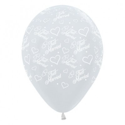 Teardrop Satin Pearl White Wedding Hearts & Just Married Latex Balloons 30cm Pack of 25