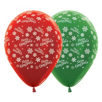Christmas Party Decorations - Latex Balloons Snowflakes Red Forest Green