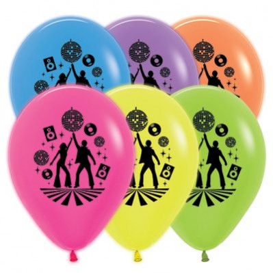 Teardrop Neon Assorted Disco & 70's Disco Theme Latex Balloons 30cm Pack of 25
