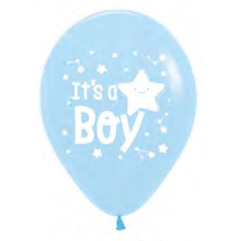 Baby Shower Pastel Matte Blue It's a Boy Latex Balloons - 30cm - 25 pk