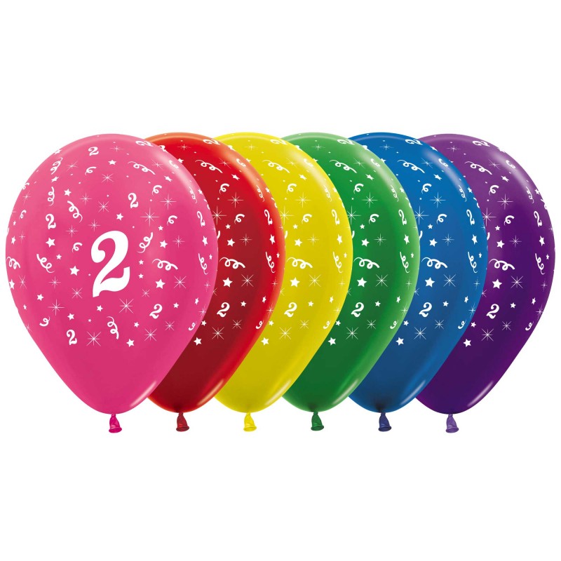 Number 2 Metallic Assorted Latex Balloons - 30cm - 25 pk