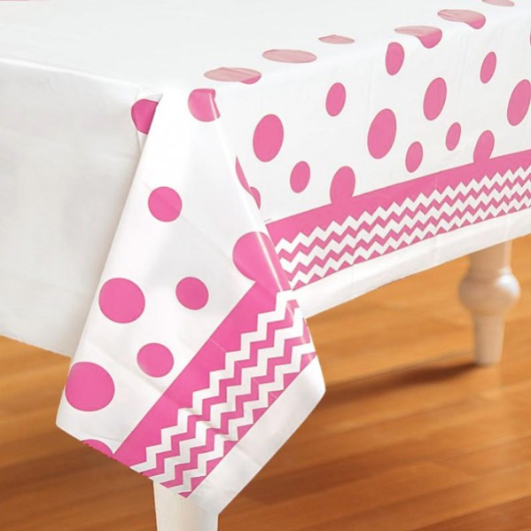 Chevron Design Plastic Table Covers 137cm x 259cm  Candy Pink