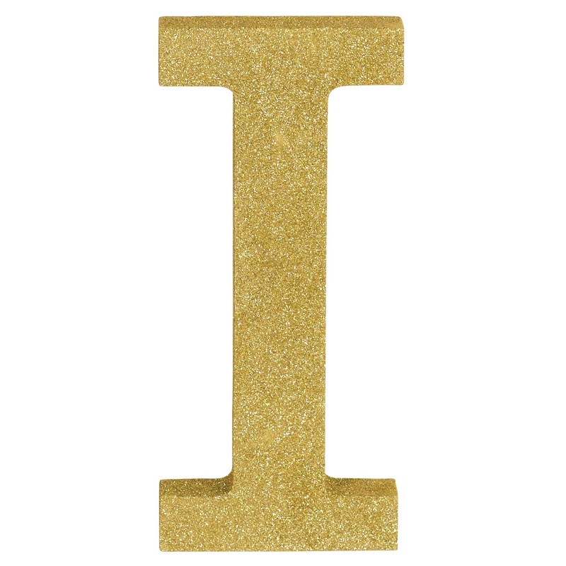 Letter I Party Decorations - MDF Sign Glittered Gold