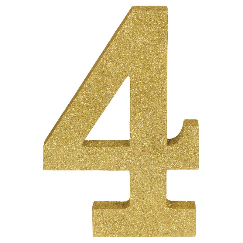 Number 4 Party Decorations - MDF Sign Glittered Gold