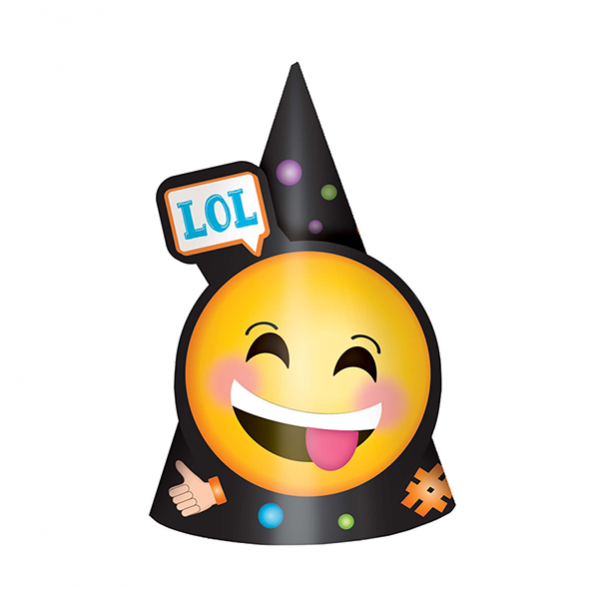 Emoji LOL Cone Party Hats Pack of 8