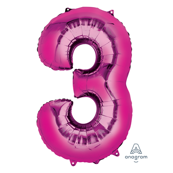 Number 3 Party Decorations - Shaped Balloon SuperShape Pink 86cm