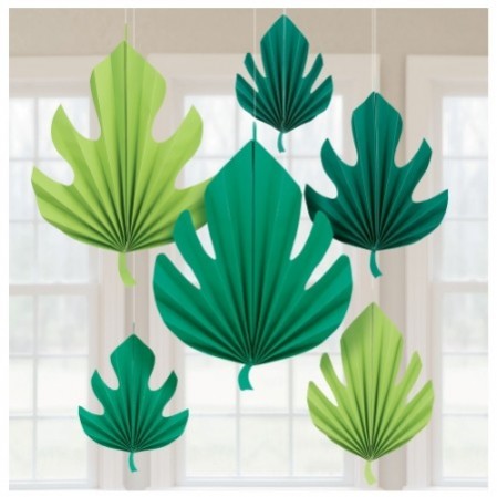 Hawaiian Luau Palm Leaves Fan Hanging Decorations 6 pk Hawaiian Luau Palm Leaves Fan Hanging Decorations 6 pk