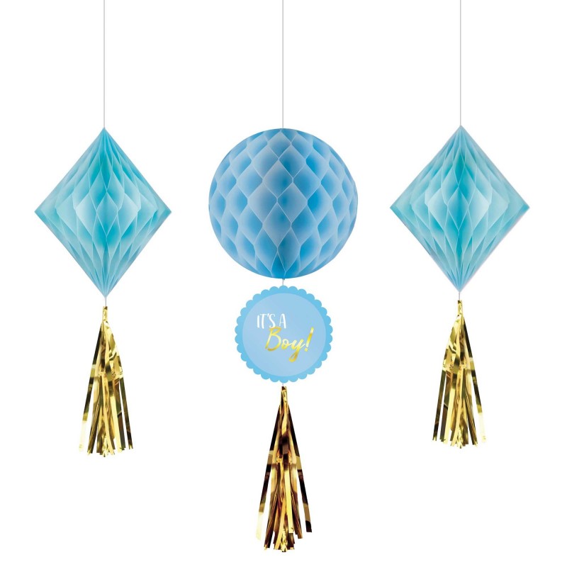 Baby Shower - General Honeycomb It's a Boy Hanging Decorations Pack of 3