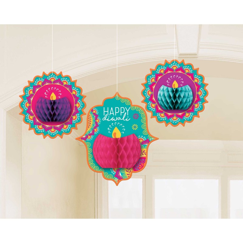 Diwali Honeycomb Hanging Decorations 3 pk Diwali Honeycomb Hanging Decorations 3 pk