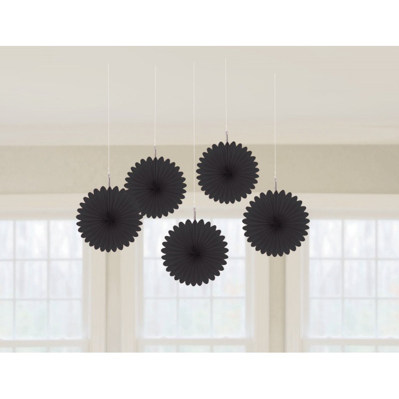 Black Mini Fan Hanging Decorations 15cm 5 pk