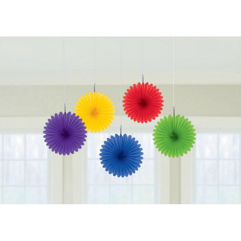 Rainbow Mini Fan Hanging Decorations 15cm 5 pk