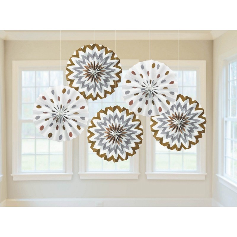 Mixed Metallic Chevron Design Printed Paper Fan Hanging Decorations 20.3cm Pack of 5 - NFS Party