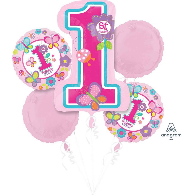 Girl's 1st Birthday Bouquet Sweet Foil Balloons Pack of 5