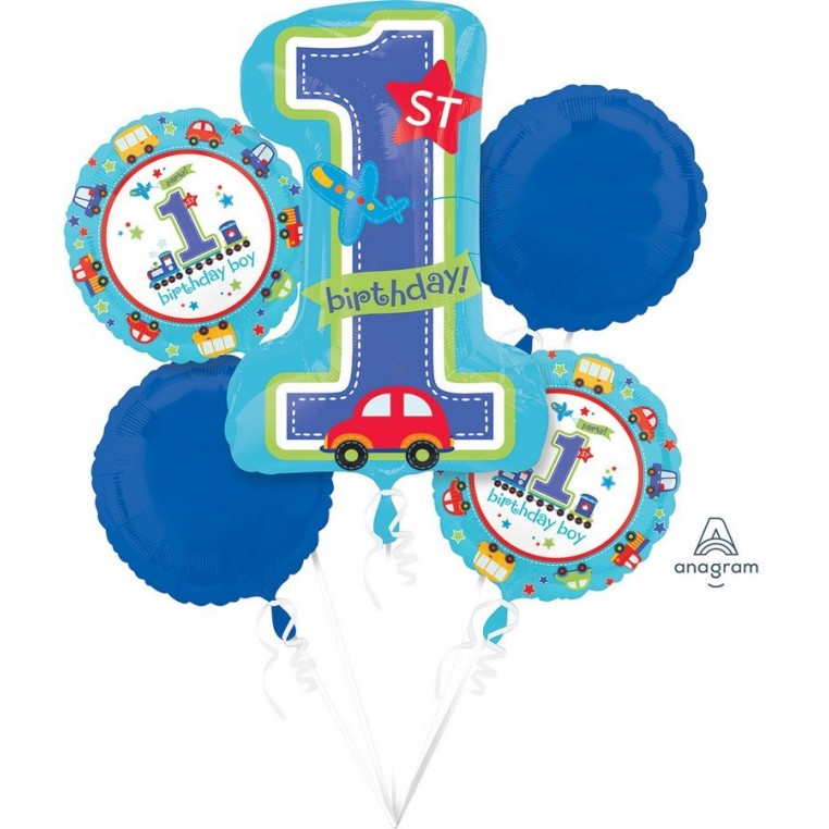 Boy's 1st Birthday Bouquet All Aboard Foil Balloons Pack of 5