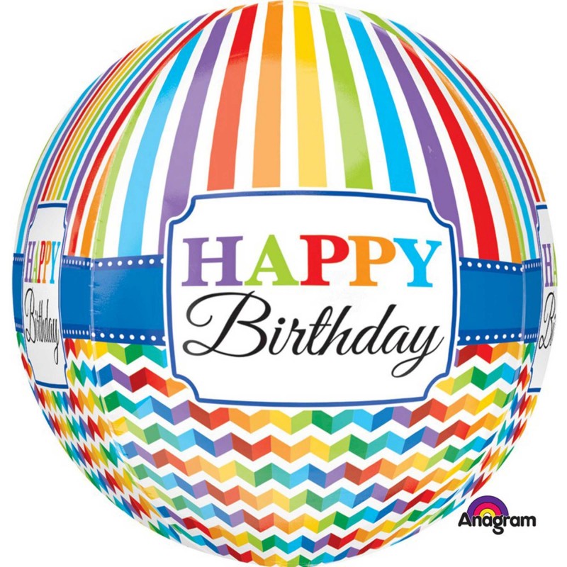 Orbz XL Multi Coloured Chevron Design Bright Stripe Happy Birthday Shaped Balloon 38cm x 40cm