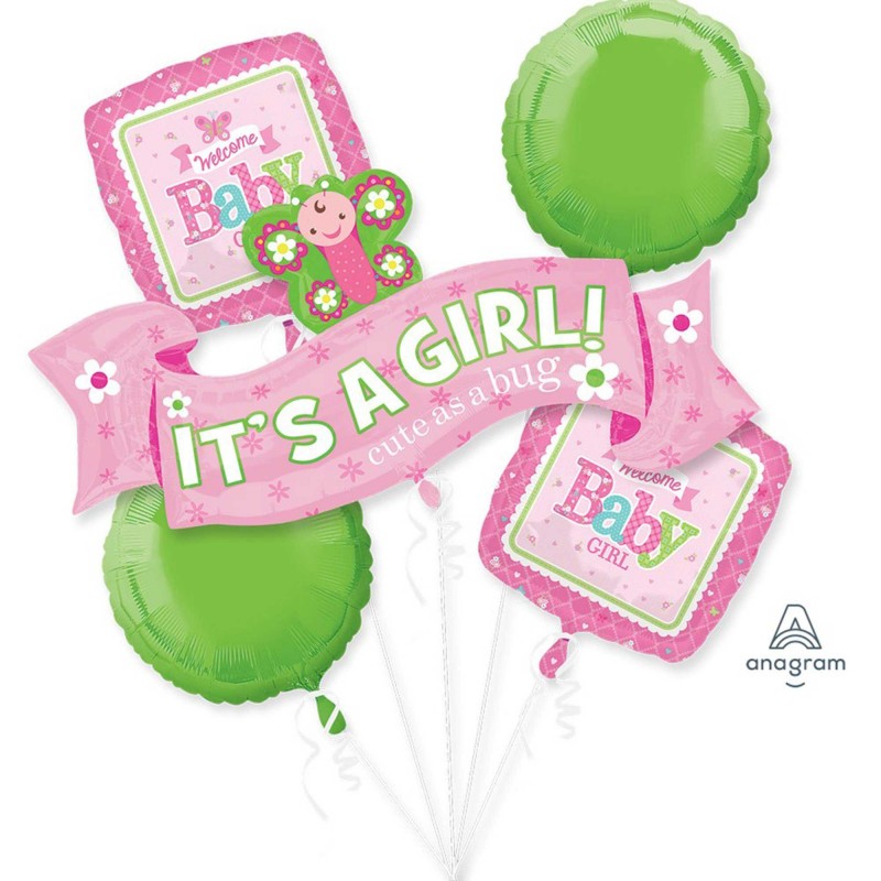 Baby Shower - General Bouquet It's a Girl! Welcome Baby Girl! Shaped Balloons Pack of 5
