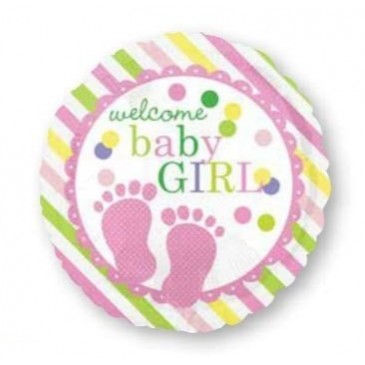 Round Baby Shower - General Baby Feet Welcome Baby Girl Foil Balloon 22cm