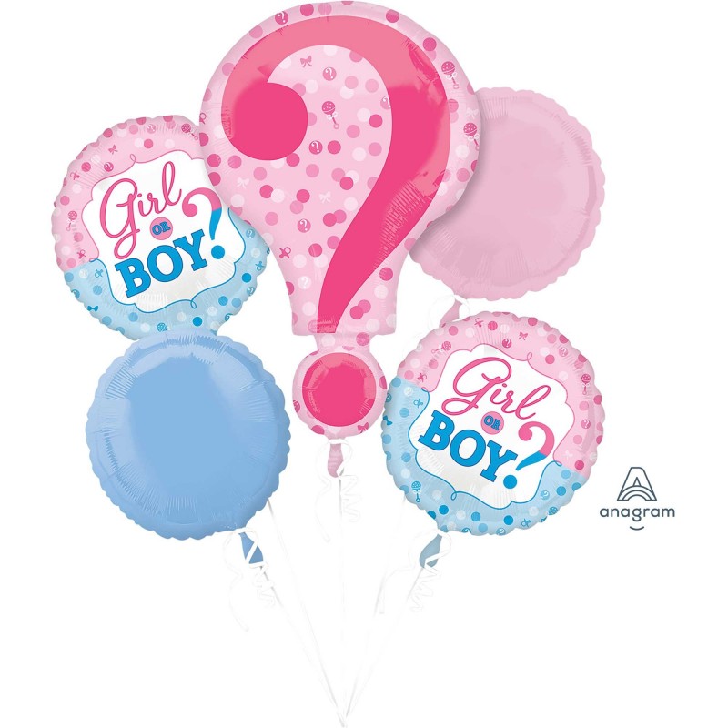 Gender Reveal Girl or Boy? Bouquet Foil Balloons 5 pk Gender Reveal Girl or Boy? Bouquet Foil Balloons 5 pk