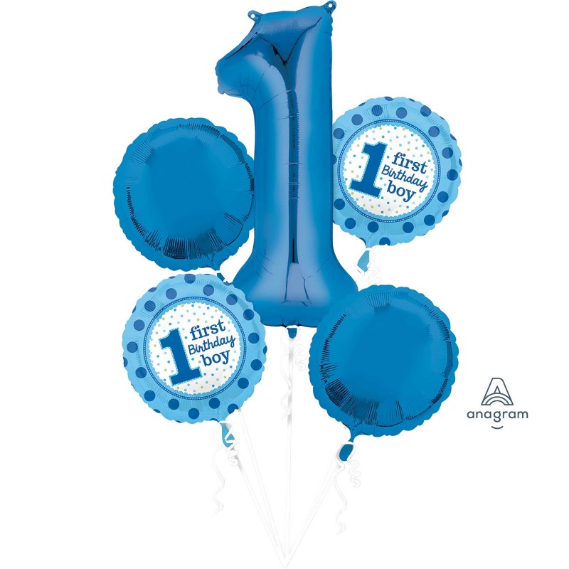 Boy's 1st Birthday Bouquet Foil Balloons Pack of 5