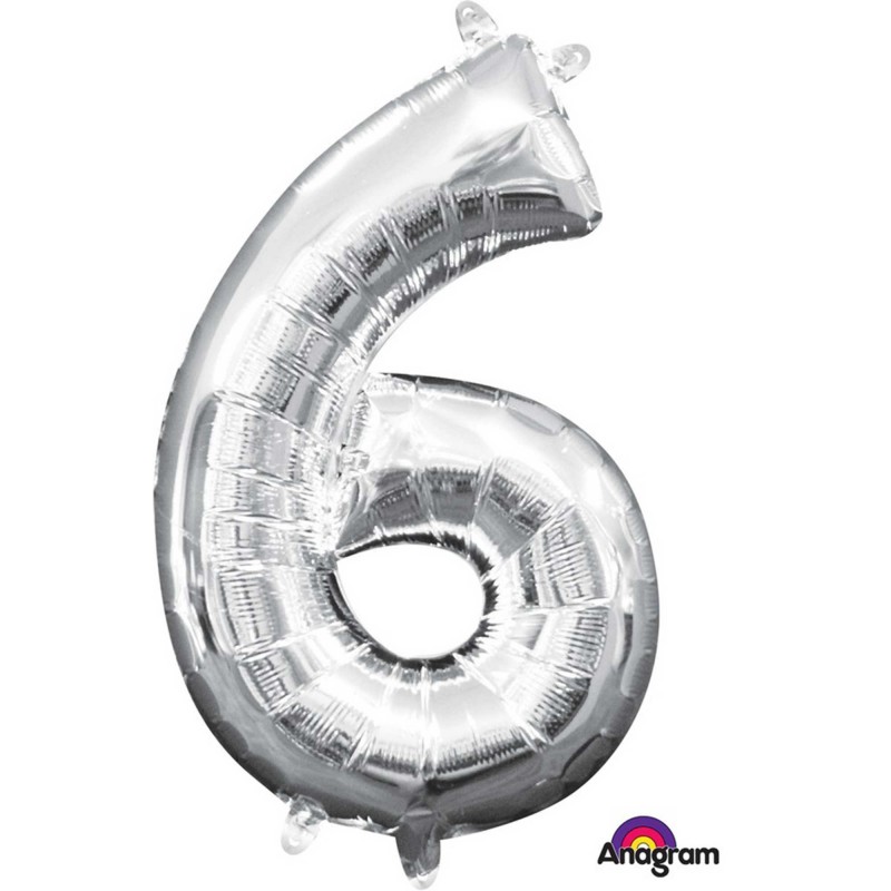 Number 6 Party Decorations - Shaped Balloon CI: Number 6 Silver 40cm