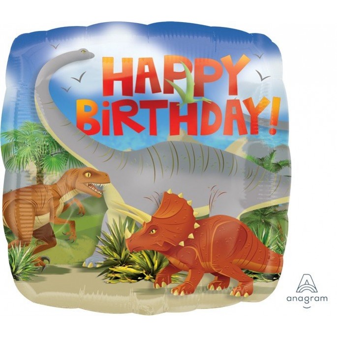 Square Standard HX Dinosaurs Happy Birthday! Shaped Balloon 45cm