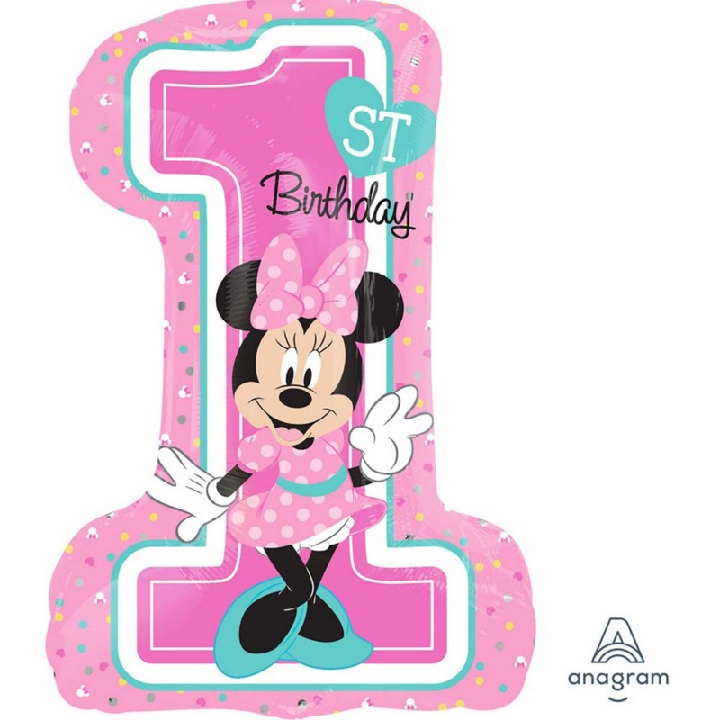 Minnie Mouse 1st Birthday Shaped Balloon 48cm x 71cm Minnie Mouse 1st Birthday Shaped Balloon 48cm x 71cm