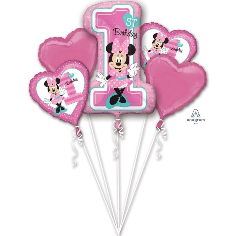 Minnie Mouse 1st Birthday Bouquet Foil Balloons 5 pk Minnie Mouse 1st Birthday Bouquet Foil Balloons 5 pk