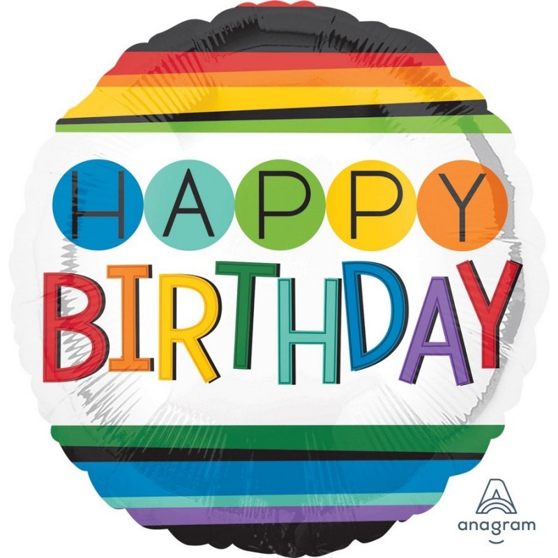 Happy Birthday Rainbow Round Foil Balloon - 45cm