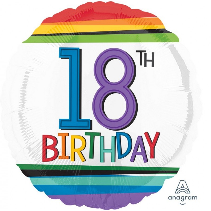 18th Birthday Rainbow Birthday Round Foil Balloon 45cm - NFS Party