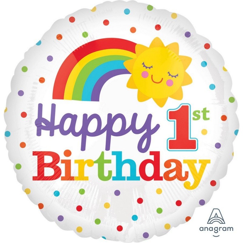 Round Girl's 1st Birthday Standard HX Rainbow Happy 1st Birthday Foil Balloon 45cm