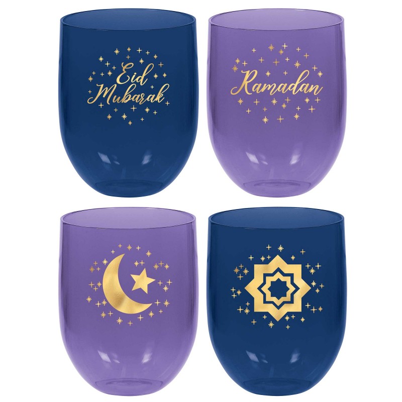 Moon & Stars Eid Stemless Glasses 449ml 4 pk - NFS Party