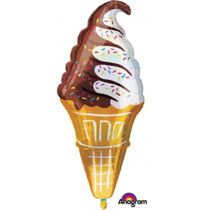 Multi Colour SuperShape XL Holographic Ice Cream Cone Shaped Balloon 45cm x 104cm
