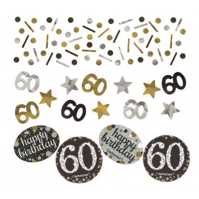 Black, Silver & Gold 60th Birthday Sparkling Celebration Confetti 34g Single Pack
