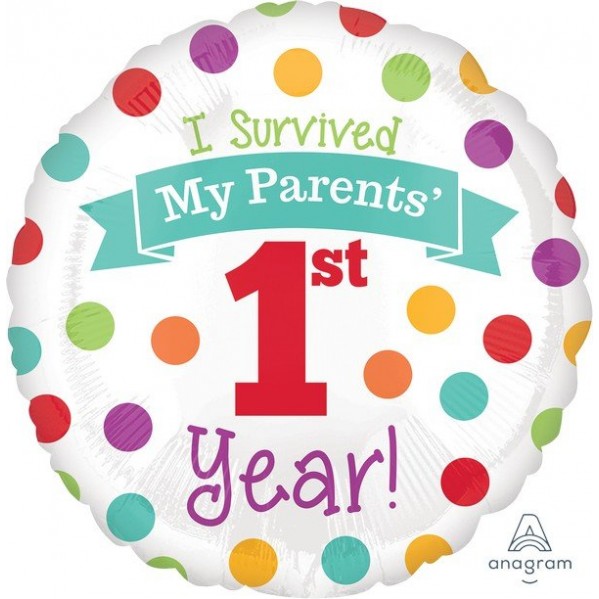 Round Boy's 1st Birthday Standard HX I Survived My Parent's 1st Year! Foil Balloon 45cm