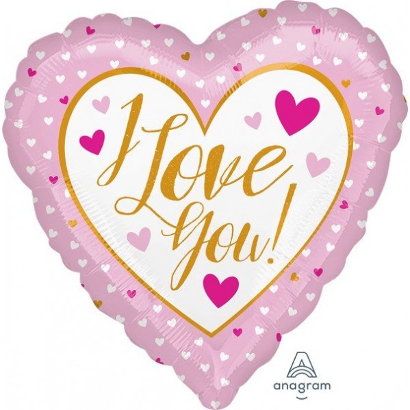 Heart Gold & Pink Standard HX I Love You! Shaped Balloon 45cm