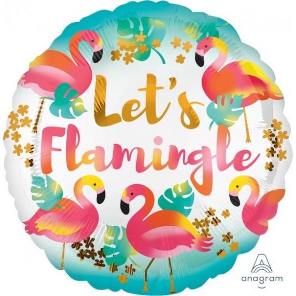 Hawaiian Luau Let's Flamingle Round Foil Balloon 45cm