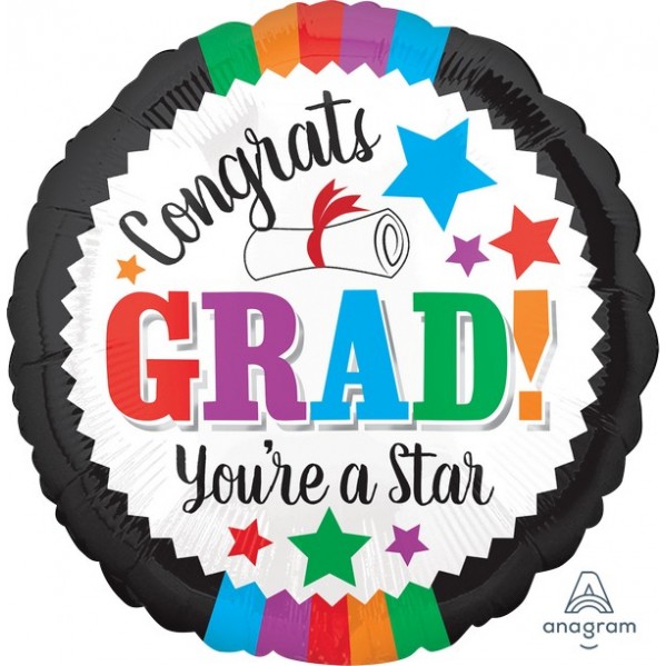 Round Graduation Standard HX Congrats Grad! You're a Star Foil Balloon 45cm