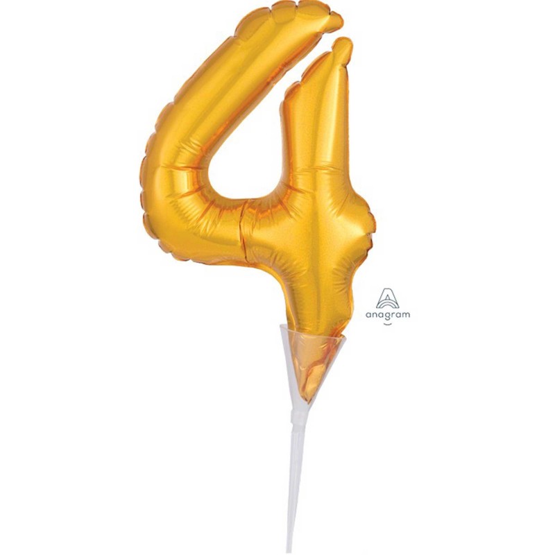 Number 4 Party Supplies - Party Pick CI: Cake Pick Micro Foil Balloon