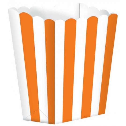 Stripes Orange & White Small Popcorn Favour Boxes 13cm x 9.5cm 5 pk