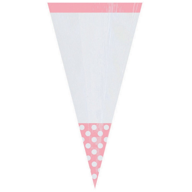 New Pink & White Dots Cone Cello Favour Bags Pack of 10
